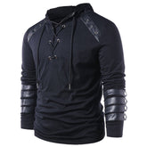 Men Gothic Steampunk Hoodie with Leather Straps Long Sleeve Lace up Hooded Pullover Sweatshirt - INSWEAR